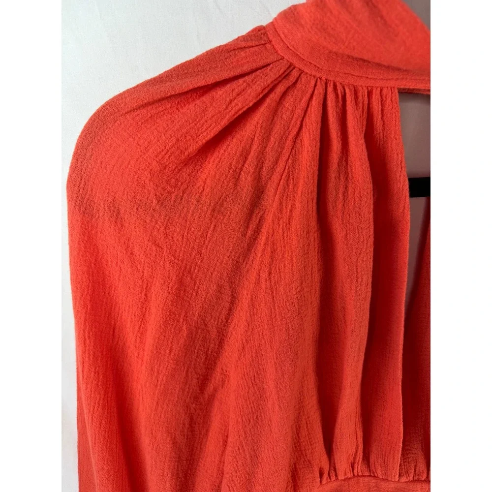 Jen's Pirate Booty for Free People Orange Red Cotton Gauze Tie Back Crop Top S